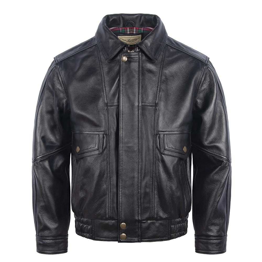 Black Genuine Leather Jacket Men Real Cow Skin Men s Coat Oversized Loose Autumn Spring M