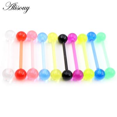 Alisouy 2PCS Transparen UV Acrylic Ball Women Piercing Long Industrial Barbell Tongue  Rings Ear Tragus Helix Stud Earring