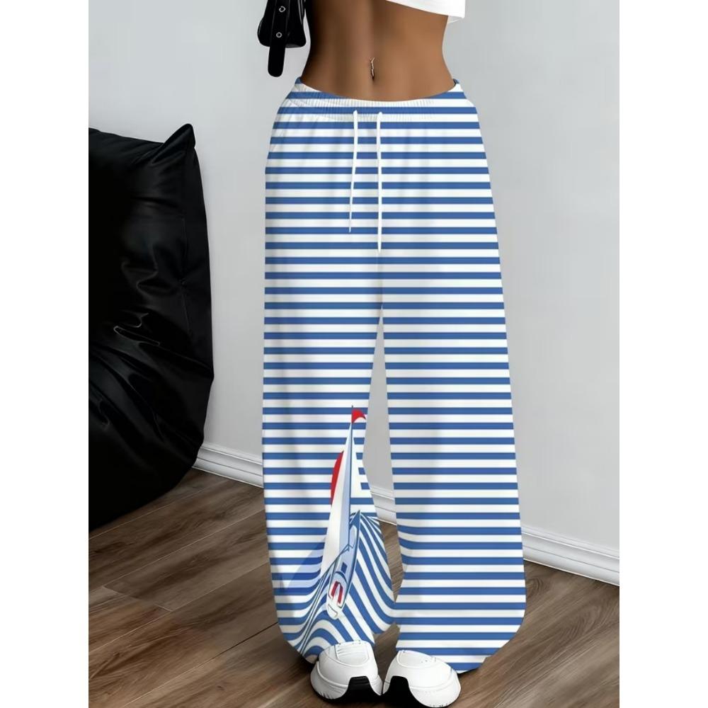 2026 Casual and Elegant Bohemian Style - Loose and Comfortable with Leaf Printed Wide Leg Elastic Waist Wide Leg Pants