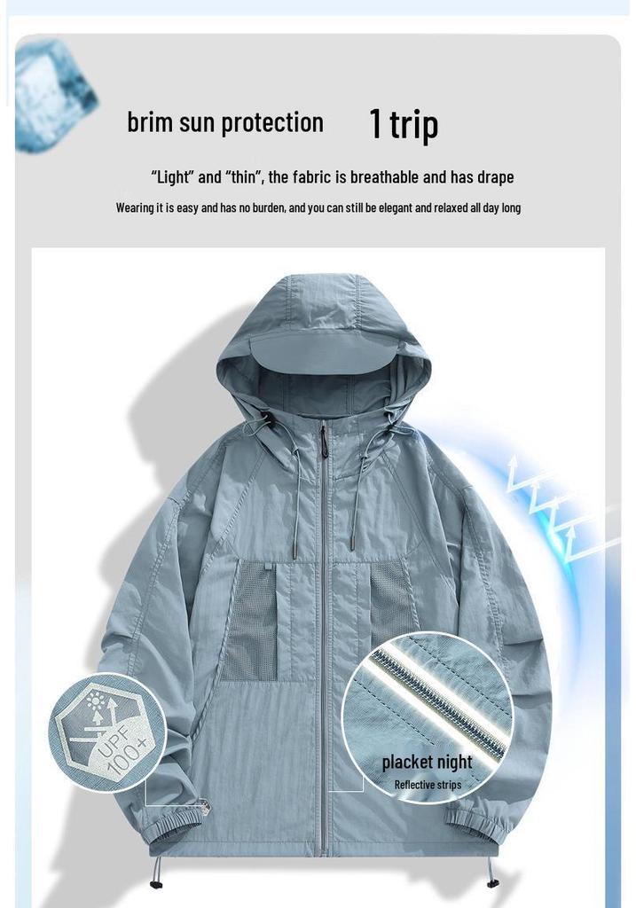 Unisex UV Protection Hooded Fishing Jacket - Summer Antibacterial Loose Fit Plus Size
