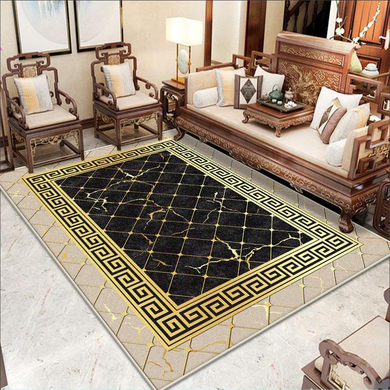 Large Size Classical Border Design Live Room Rug Soft Non-slip Study Decoration Carpet Machine Washable Sofa Table Mat Flannel