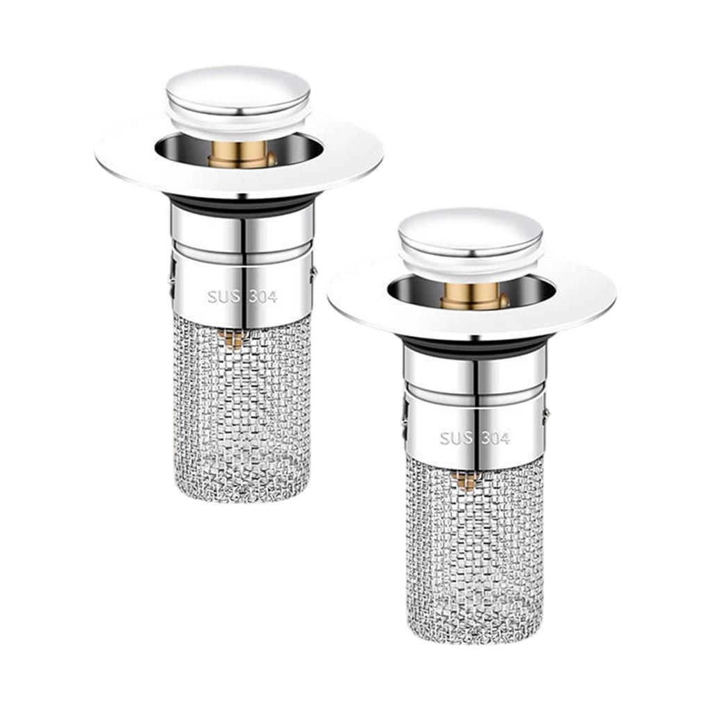 Pop Up Drain Stopper for Bathroom Sink Stainless Steel 304 Press Down Drain Plug with Mesh Strainer for Basin Drain Replacement