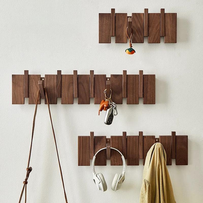 Solid Wood Coat Rack Entrance Hall Clothes Bag Storage Hanging Hook Wall Mounted Clothing Organizer Hanger with Magnetic Suction