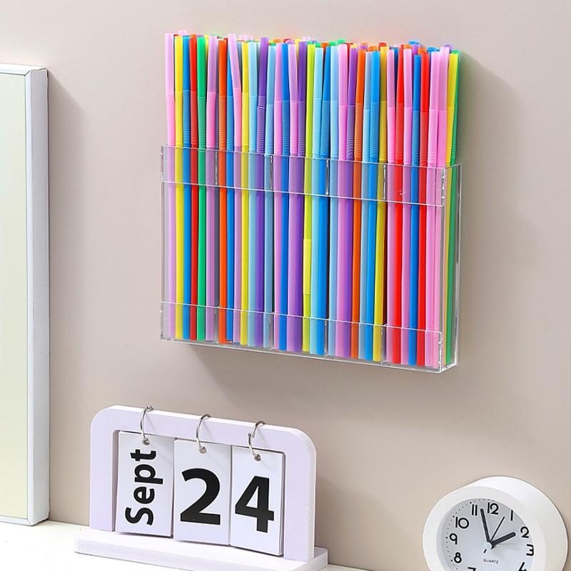 5/6 Grids Reusable Straw Holder, Kitchen Countertop Storage Rack With Strong Double-Sided Tape, Suitable For Countertops Cabinet
