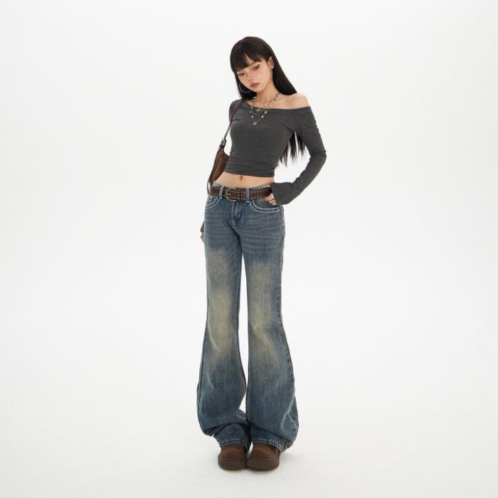 2025 Women s Retro Low-Rise Flare Jeans: Slimming & Drape Fit for Autumn/Winter Medium