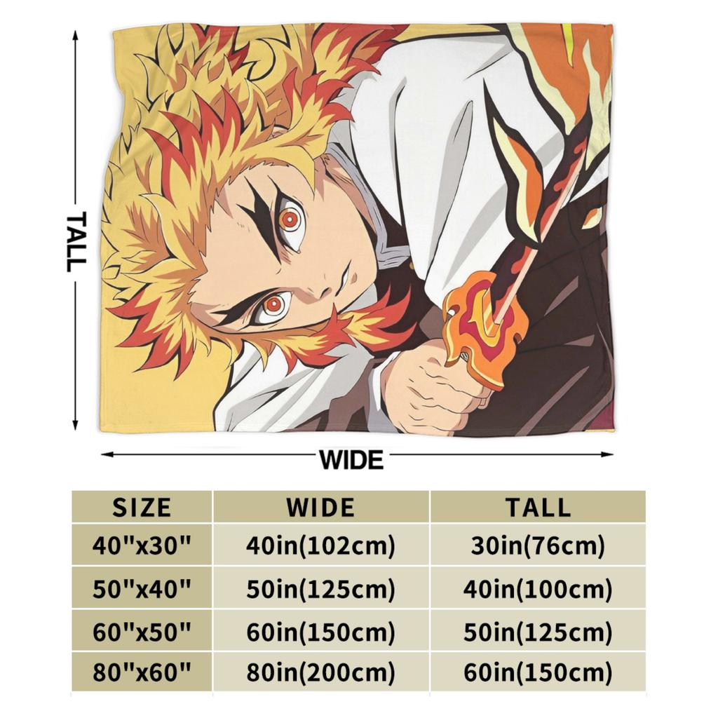Flame Hashira Kyojuro Rengoku Blanket Anime Demon Slayer Fleece Awesome Breathable Throw Blanket for Coverlet Spring/Autumn