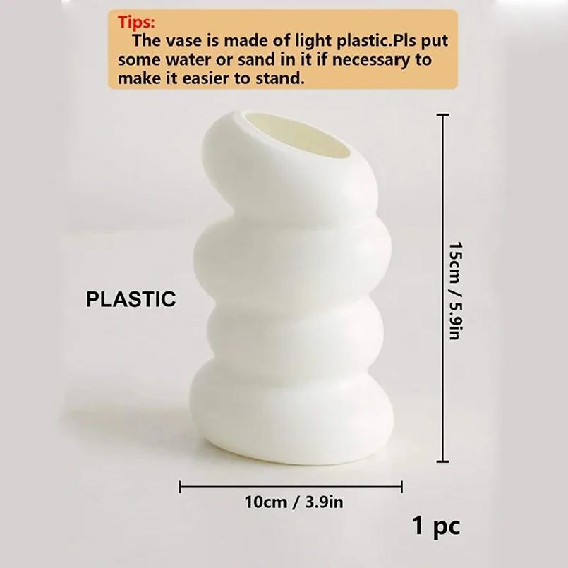 1PC Vase Spiral en Plastique Blanc Nordique Créatif Contenant pour Arrangement Floral Pour Cuisine Salon Chambre Décoration de Maison Ornement
