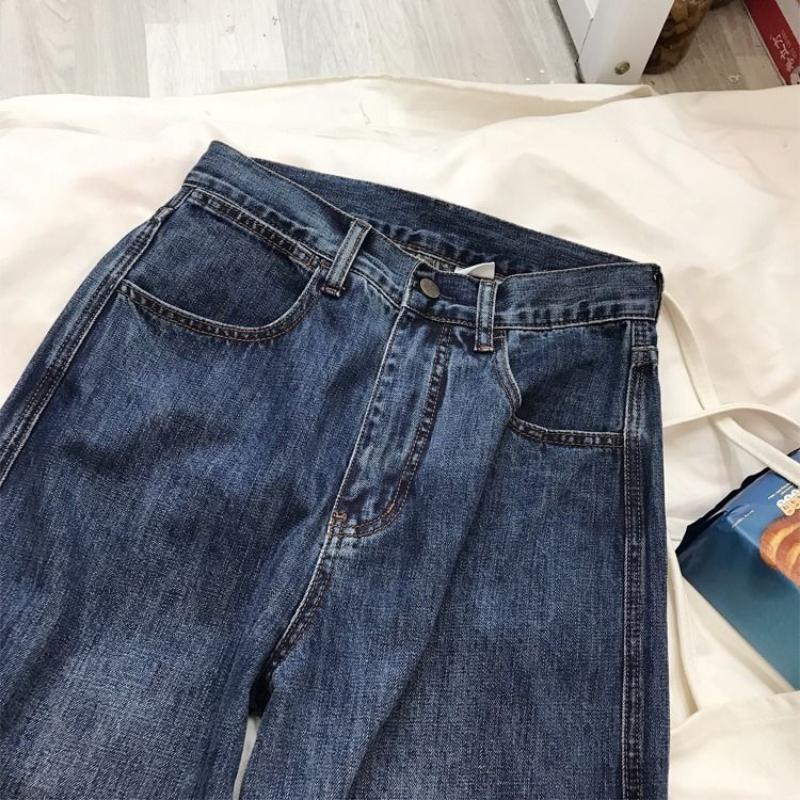 Women Jeans High Waist Baggy Straight Wide Pants Casual Dark Blue Denim Trousers Plus Size Female Bottoms Vintage Y2k Claothes Streetwear