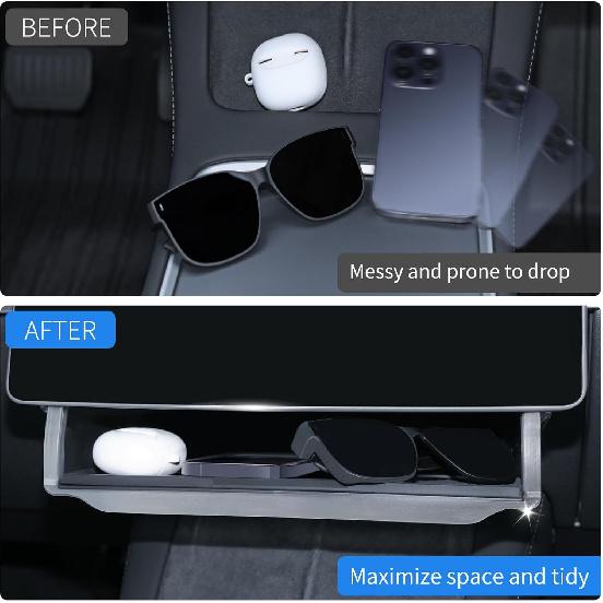 Under Screen Storage Box for Tesla Model 3/Y 2017-2025, [Hidden Design & More Privacy] Center Console Organizer Tray for Tesla Model 3 Y