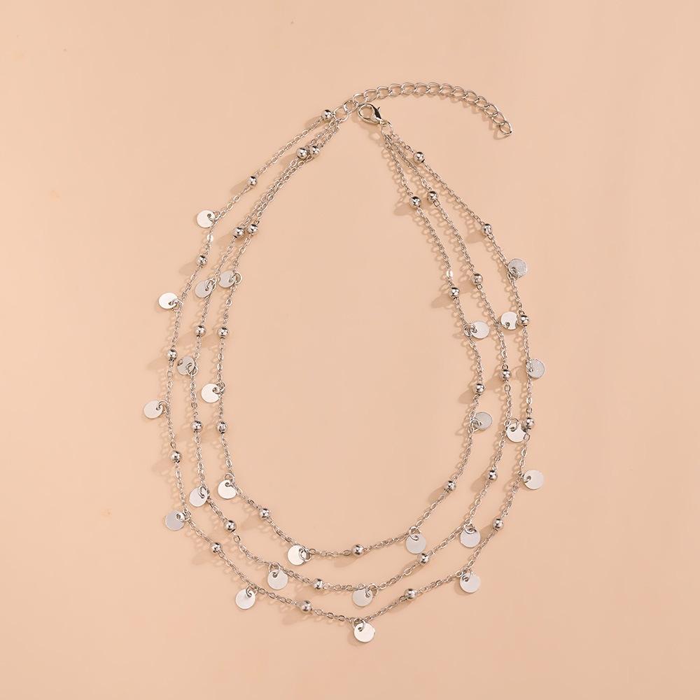 Размер Круглый Железный Лист Кулон Ожерелье Винтажное Многослойное Ожерелье Женские Аксессуары