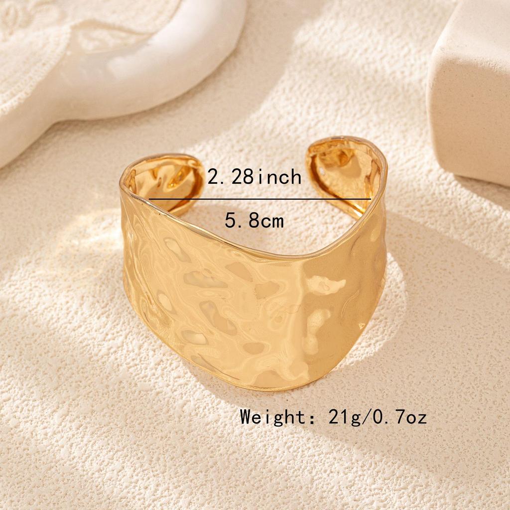 Trending European & American Light Luxury Minimalist Hammered Irregular Wide Band Open Bangle - Exquisite Handcrafted Jewelry