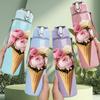 1PC Ice Cream Cone Pink Peony Pattern 750ml Color Plastic Sports Water Bottle Leakproof Flip Straw Lid Suitable for Sports Office Home Use