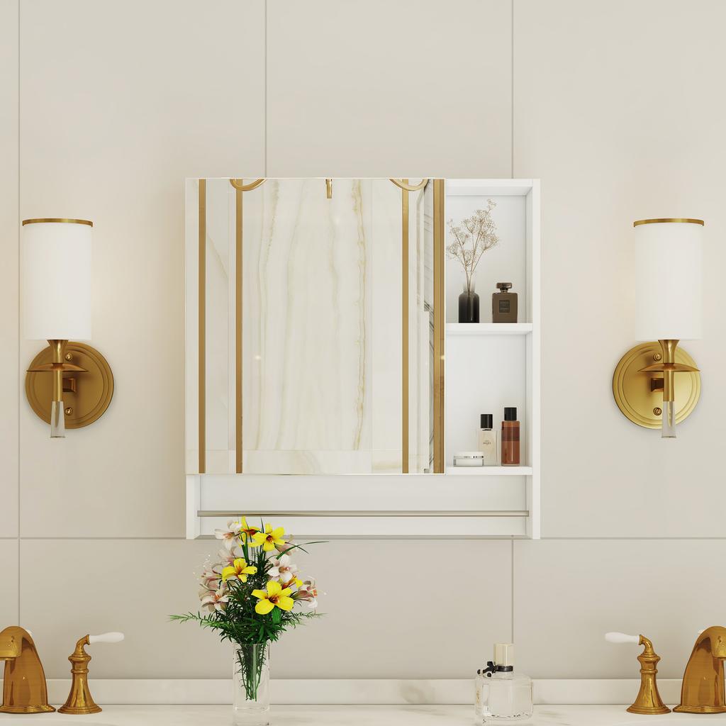 Modern Bathroom Mirror Cabinet White made of MDF – Wall-Mounted Bathroom Cabinet with Mirror & Storage Compartments