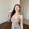 Women's Spicy Striped Knit Camisole Vest with Chest Pads - Backless Summer French Style