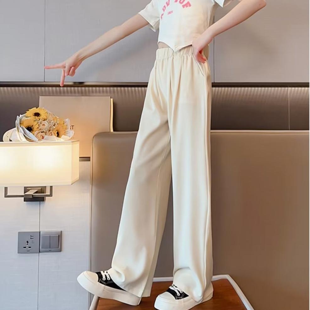 Girls' Summer Pants Summer Thin Mosquito Repellent Pants Ice Silk Black Children's Suit Wide Leg Pants