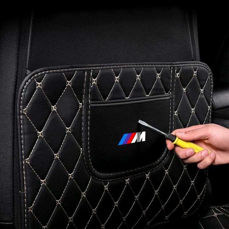 M LOGO Car Anti-Kick Mats PU Leather Auto Seat Back Protector Cover For BMW X6 X1 X2 X3 X4 X5 X7 E46 E39 E90 E36 E60 E34 E30 F30 E71 F10 F10 E34 E92