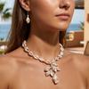 Bohemian Shell Conch Acrylic Tassel Necklace Earrings Set for Women Dainty Starfish Shell Vacation Beach Fashion Jewelry Gift