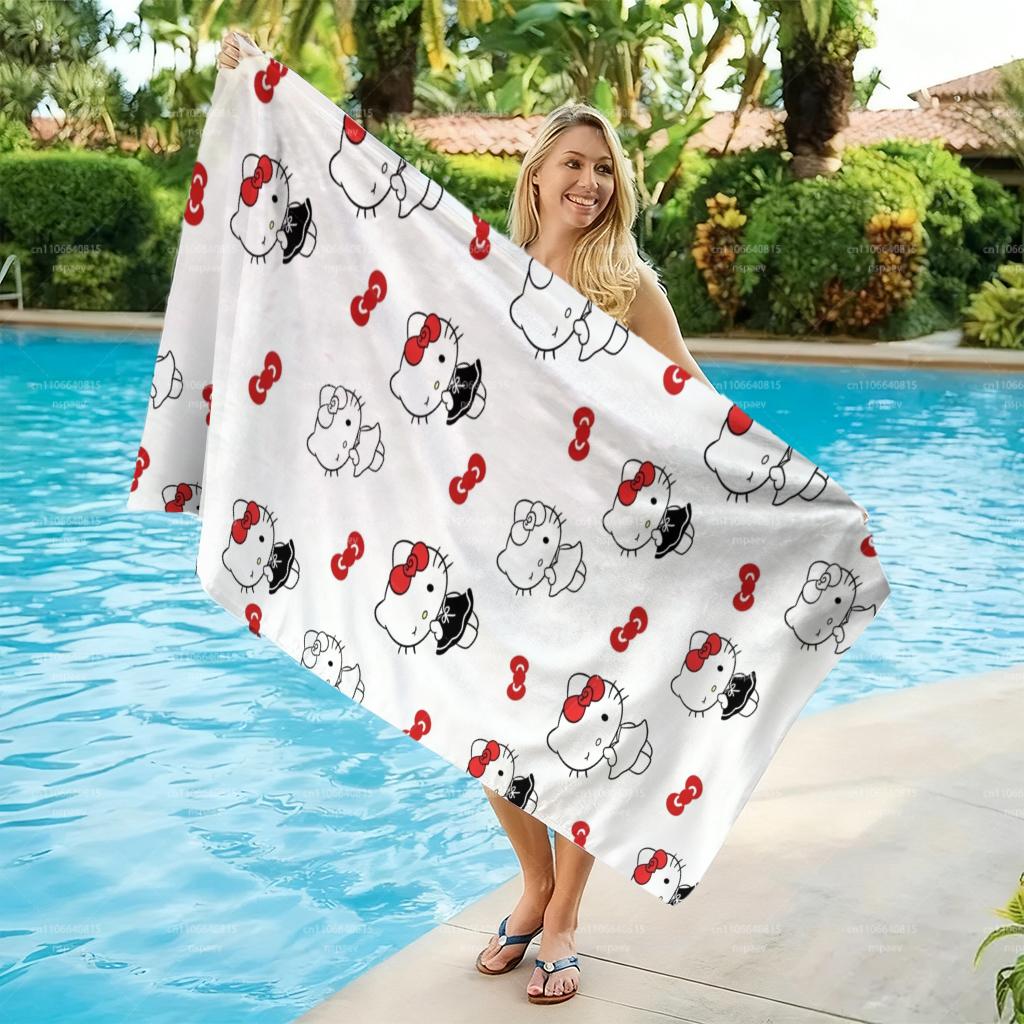 Hello Kitty Beach Towel, Cute Cartoon Print Microfiber Towel, Quick Dry Sand Free Swim Towel for Summer Beach Pool, Ideal Gift