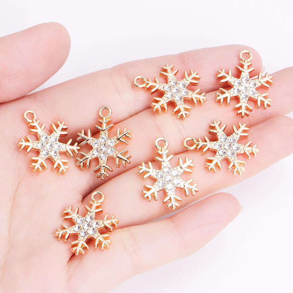 10Pcs Delicate Pearl Zircon Snowflake Pendant Alloy Metal Charms for Diy Jewelry Making Necklaces Earrings Craft Accessories