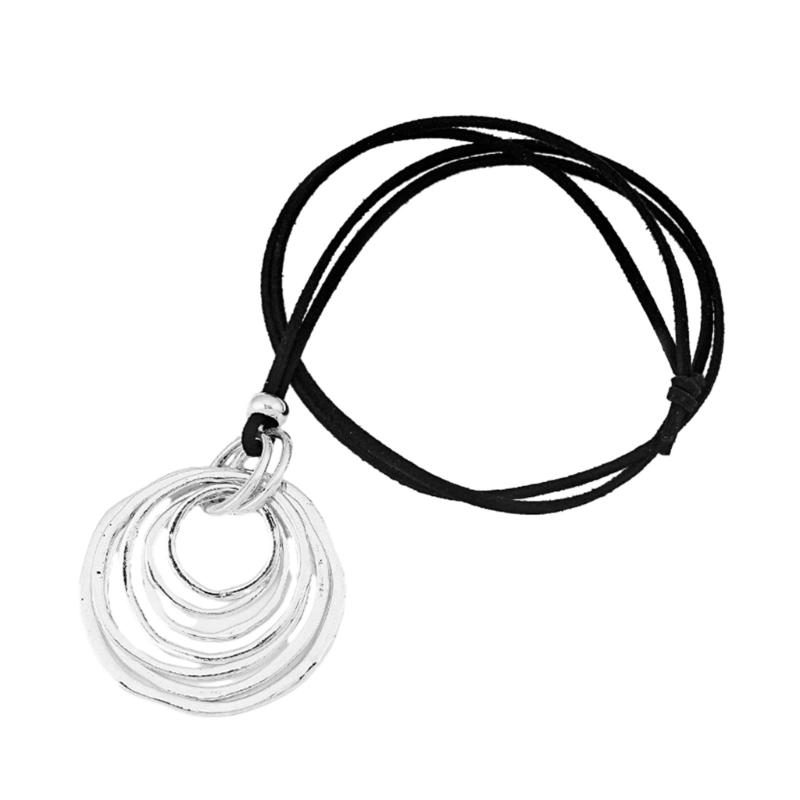 

Silver Color Large Abstract Hollow Flower Pendant Necklace Long Black Rope Statement Necklace Jewelry Gift for Women