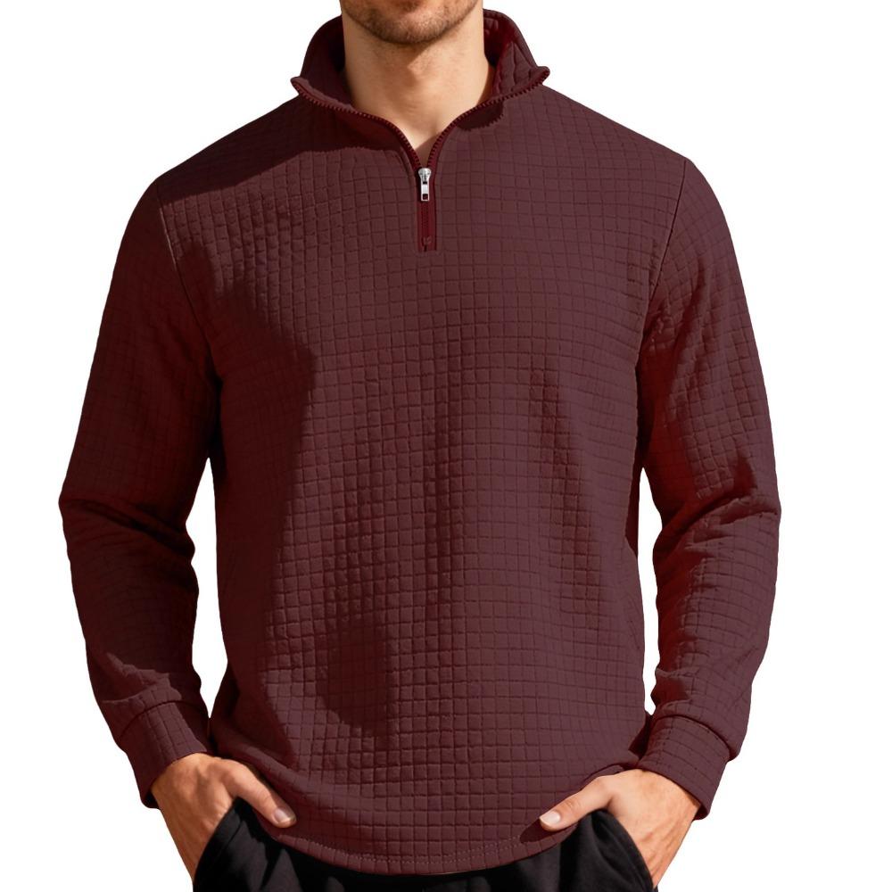 Autumn/Winter Business Casual Men's Loose-Fit Jacquard Half-Zip Sweatshirt with Small Check Collar