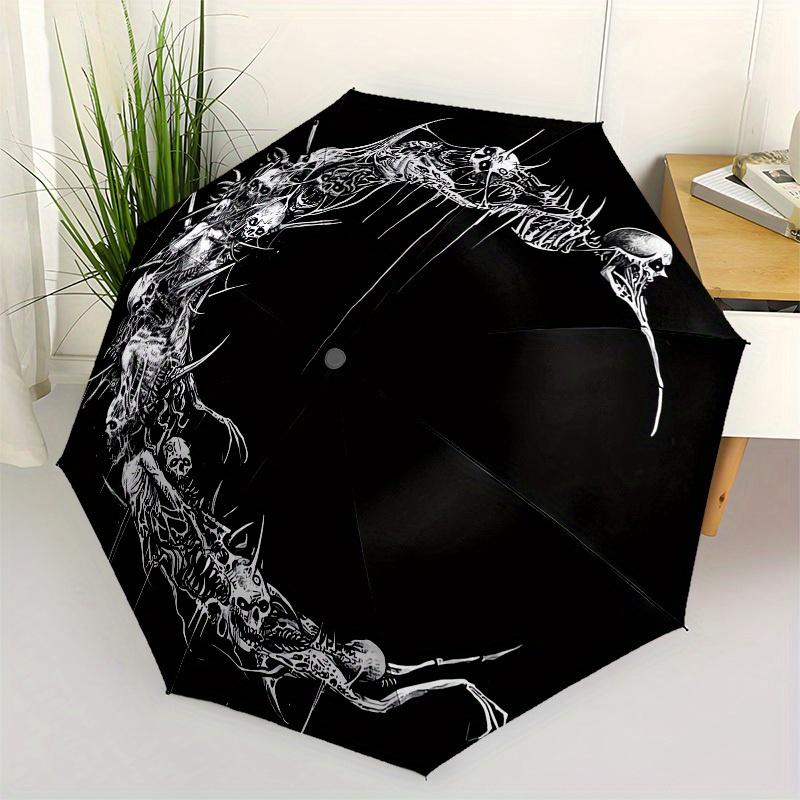 

1pc Skulls and Skeletons: A Spooky Circular Design Umbrella with Plastic Handle,Suitable for All Seasons Home Travel Outdoor UmbrellaB1830