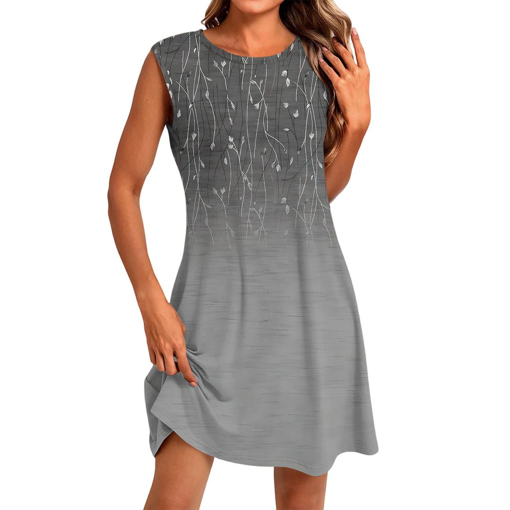 Women's Fashion Casual Print Round Neck Sleeveless Short Dress