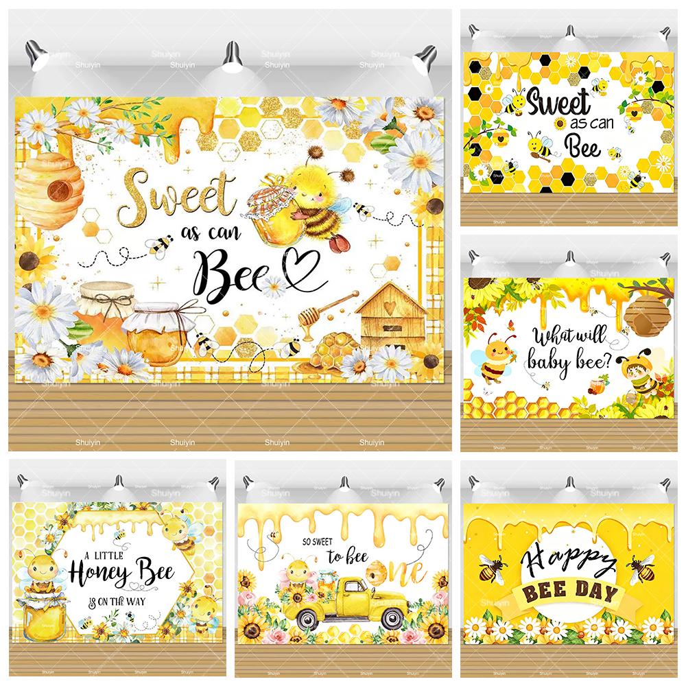 Tecknad Liten Bi Bakgrund Barn 1-årskalas Dekorationer Festtillbehör Honungsflicka Pojke Könsavslöjande Babyshower Banderoll Rekvisita