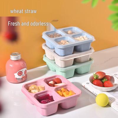 Wheat Straw Airtight Snack Box, Four Compartments for Nuts, Candy, Pastry, and Fresh Food Storage