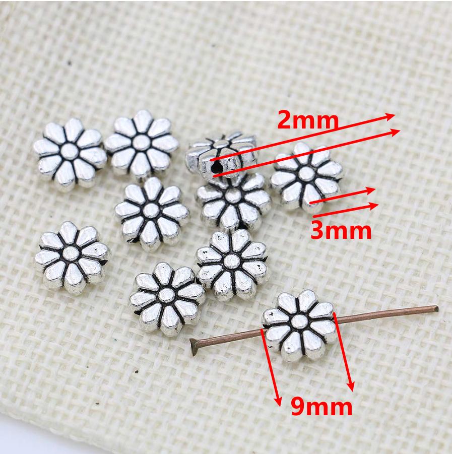 20Pcs 9Mm Silver Plated Flower Loose Spacer Beads For Jewelry Making Beaded Bracelet Necklace Accessories Diy