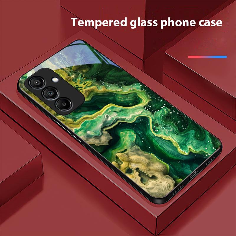 Green Marble For Samsung Galaxy A15 5G 54 4G 51 50 24 35 90 71 12 51 53 52S 80 22 34 Black Tempered Glass Phone Case