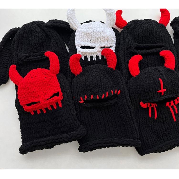 Devil Horn Face Cover Hat Knitted Balaclava Caps for Adult Teens Winter Warm Hat Adult Halloween Cosplay Costume Headwear