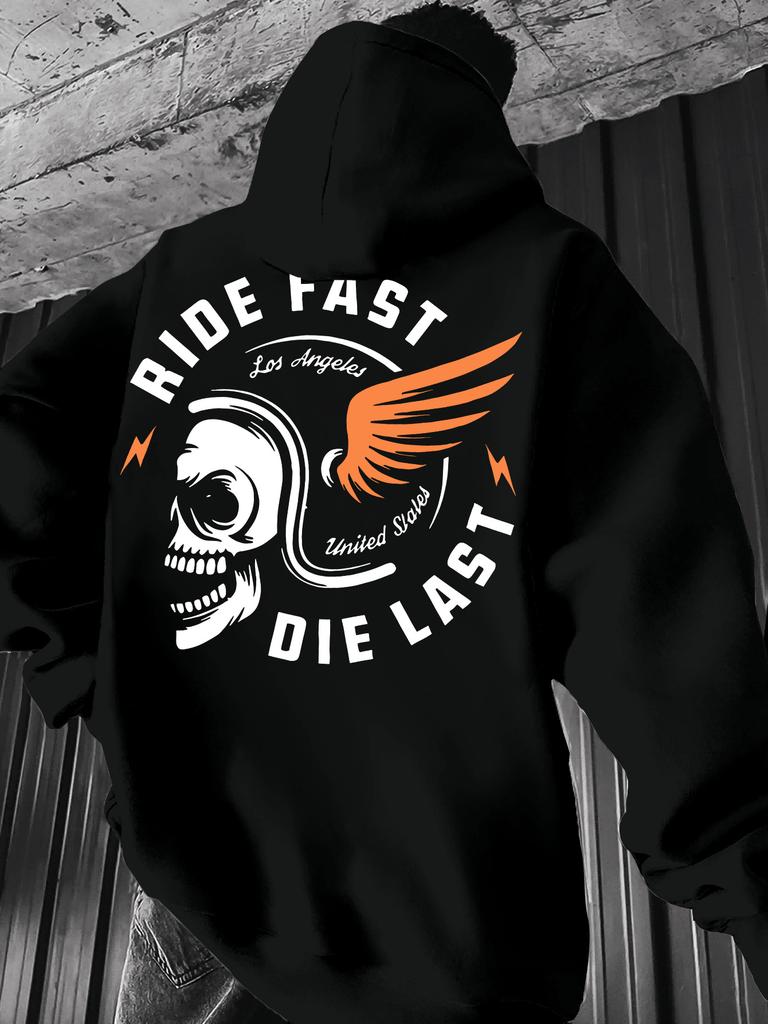 Street Style Los Angeles Locomotive Theme Printed Hoodie Motorcycle Element Oversize Couple Sweater