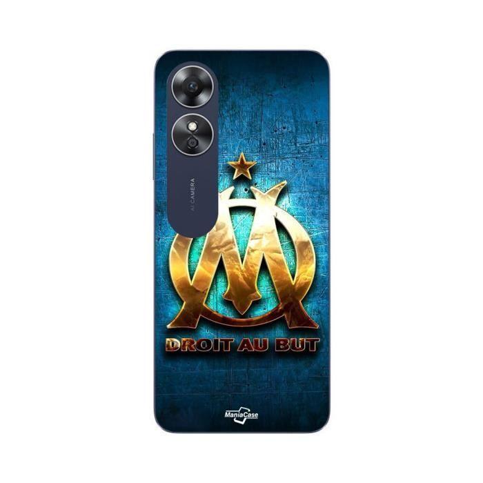 Coque Oppo A17 OM dorée brilant droit au but fond bleu Maniacase