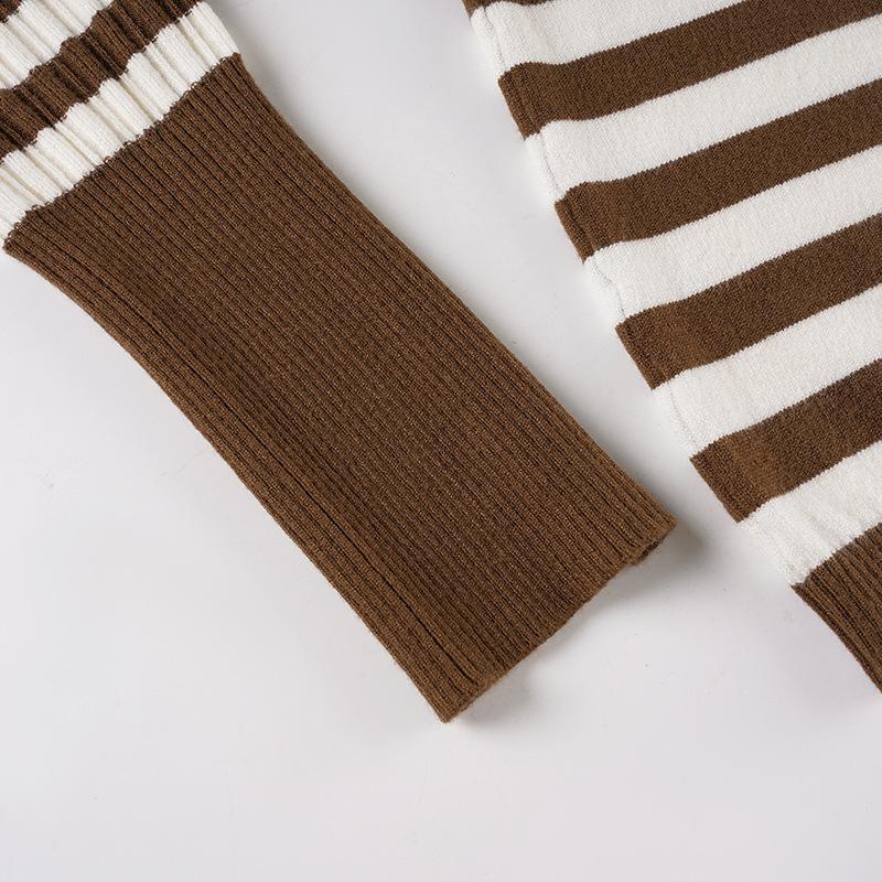 European & American Retro U-Neck Color Block Stripe Knit Sweater - Women's Casual Long Sleeve Top