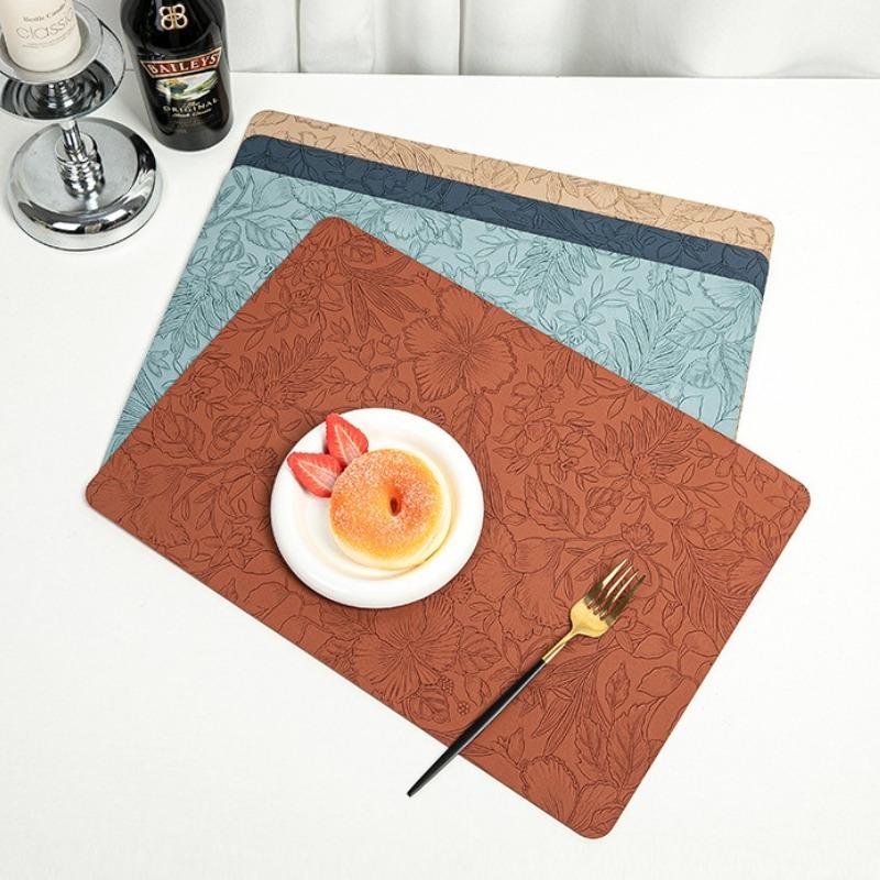 Nordic Embossed PVC Leather Placemats Heat Resistant Non Slip Dining Table Mats Elegant Hotel Home Western Food Table Pads