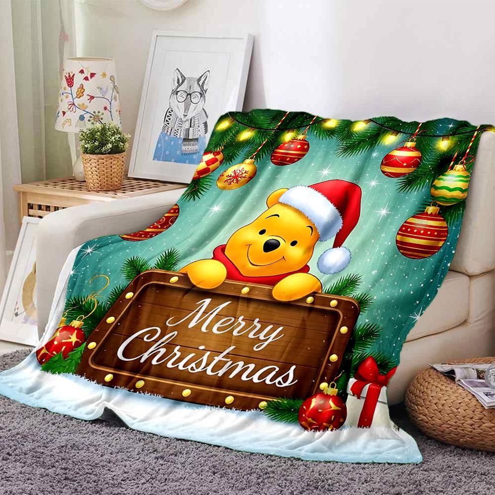 Christmas Winnie Pooh Blanket Soft Throw Blanket For Home Bedroom Bed Sofa Travel Office Solid Christmas Blanket