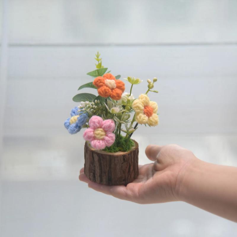 New Crochet Flowers Cute Knitting Flowers Potted Graduation Gift Hand-woven Potted Plants Car Table Home Decor Items
