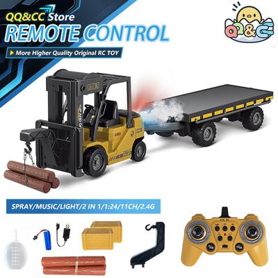 Non-Toxic 1/24 11Ch 2.4G Remote Control Engineering Vehicle Flatbed Forklift Heavy Truck With Spray Light Rc Trucks Construction Car Toys