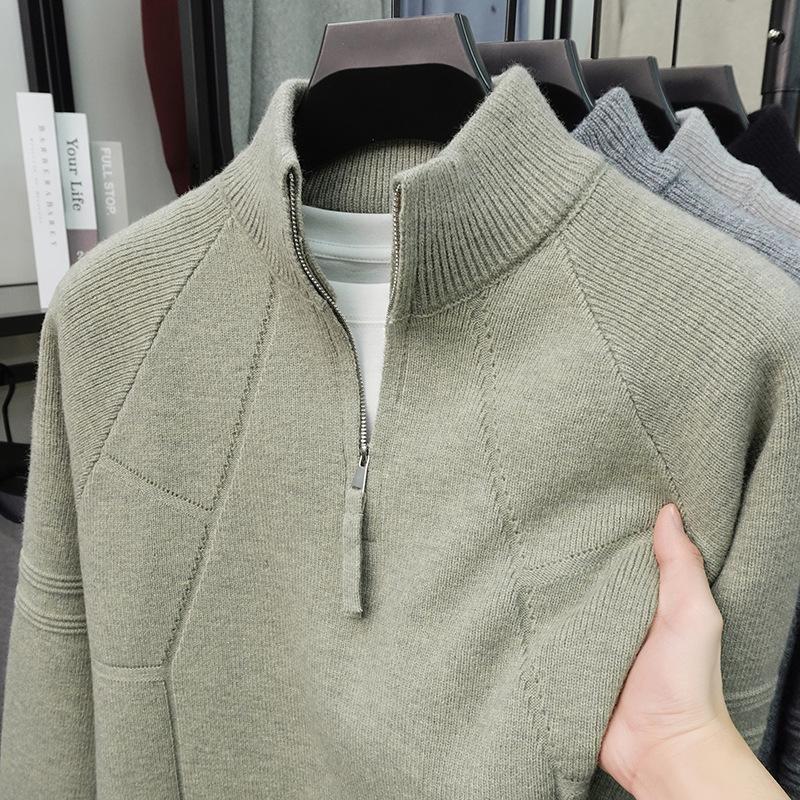 Men's Retro Jacquard Stand Collar Zipper Sweater - Autumn/Winter Casual Knitwear
