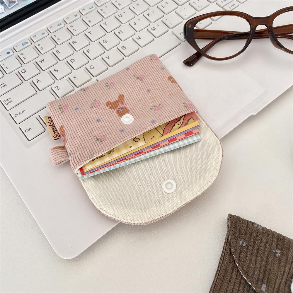 New Floral Corduroy Card Bag Small Coin Wallet Hasp Coin Purse Student ID Card Holder Kids Cute Purse Bus Card Sleeve