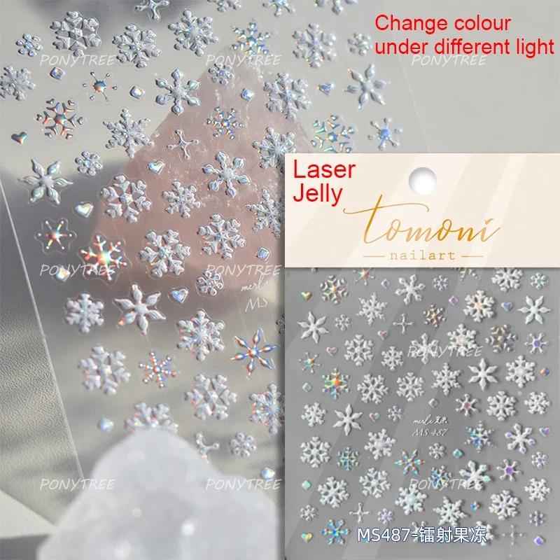 Flying Snowflakes Cold Winter Geometric Hexagon Star Romantic Adhesive Nail Art Stickers Embossment Rhinestone Manicure Decals
