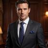 [S&W SHLAX&WING] Dot Tie & Pocket Square Set for Men, Navy Blue with Orange Dots, Extra Long (160cm)