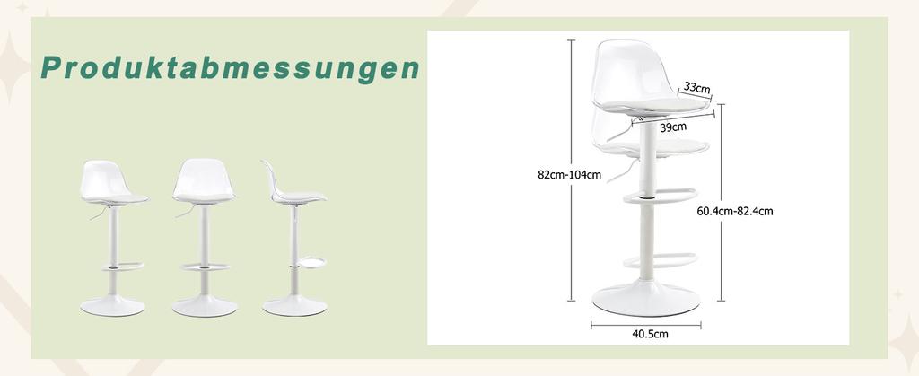 2-Pack Adjustable Bar Chair: Transparent Backrest + White Metal Legs, Height-Adjustable from 82-104 cm, 360 degrees Rotation.