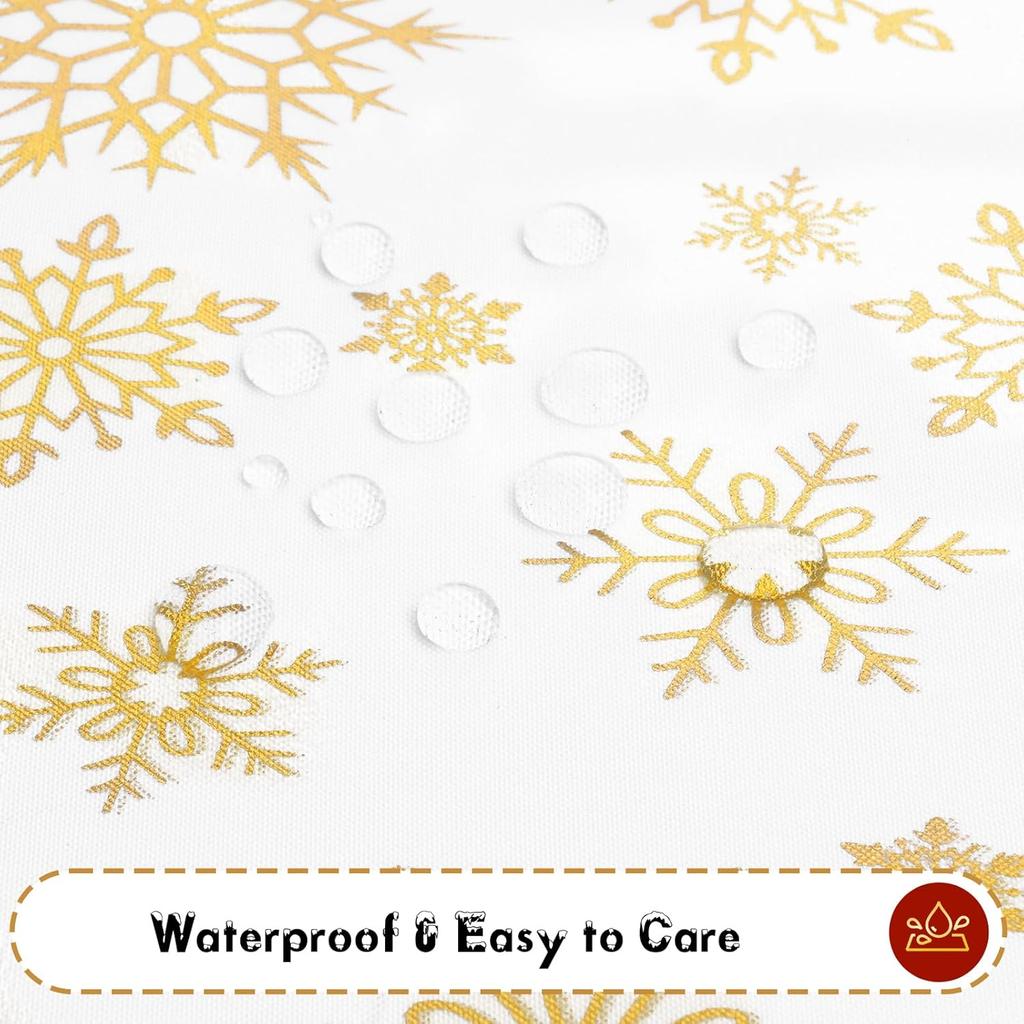 Weihnachts-Tischdecke Rund Wasserdicht Weiß Gold Schneeflocke Tischdecke, Waschbare Metallische Weihnachts-Tischdecke Spritzwassergeschützt Winter