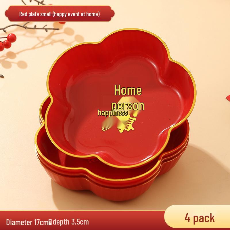 Red Wedding Candy Dish & Engagement Centerpiece Set: Happy Plate for Dried Fruits & Housewarming