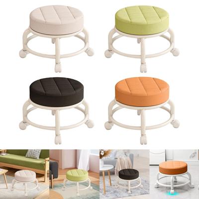 Tabouret à roulettes rond bas en cuir PU avec repose-pieds rembourré et pivotant à 360 degrés pour salons de garage