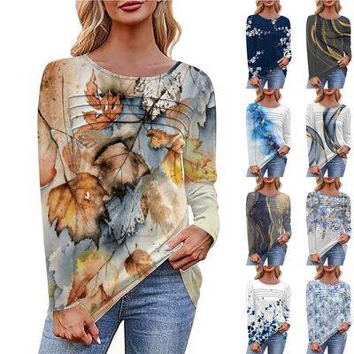 Women's T Shirt Tee Print Long Sleeve Daily Weekend Fashion Basic O Neck Regular Top