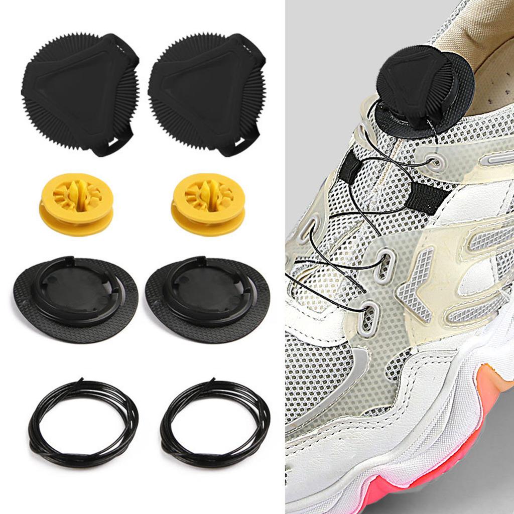 4 Set Rotating Automatic Buckle Shoes Laces Anti Slip Tieless Steel Wires No Tie Shoelaces for Sports Shoes Sneakers L Size Black