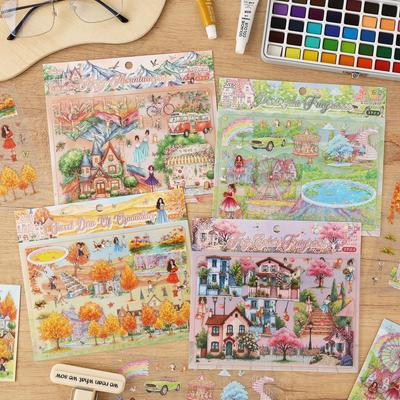 ZABC European Flower Garden Travel Series Scenery Stickers for Journals - DIY Collage Material, 4 Types